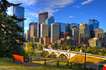 Hdr Park Bench Overlooking Skyscrapers Of Calgary Alberta-Hdr Park Bench Overlooking Skyscrapers Of Calgary Alberta