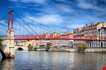 red-footbridge-in-lyon-with-saone-river-Red Footbridge in Lyon with Saone River
